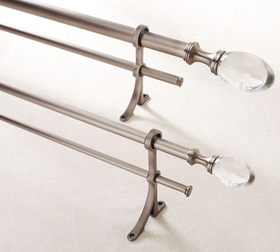 PB Standard Glass Oval Finial & Curtain Rod Pewter Finish Pottery Barn Australia